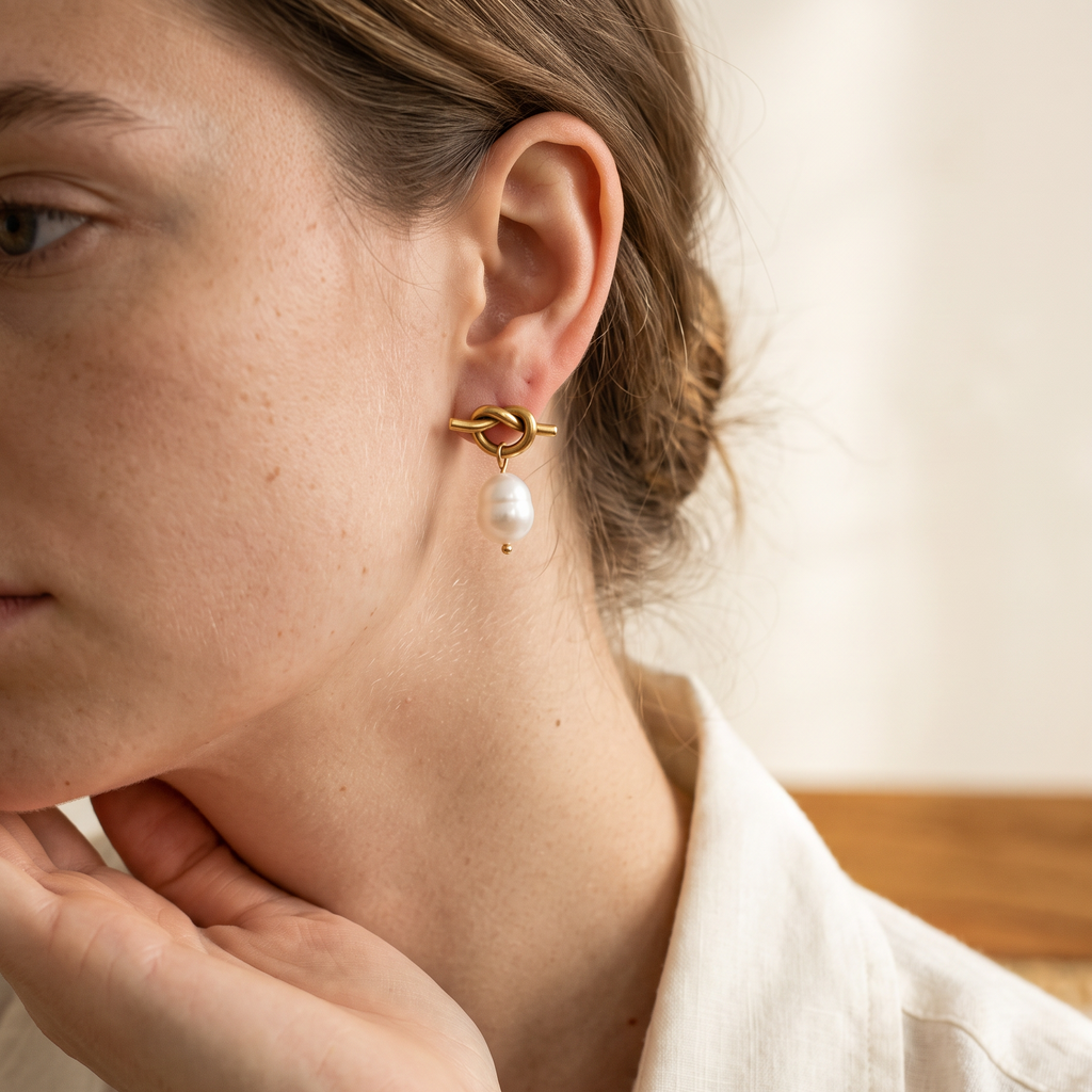 Ella Pearl Twist Knot Earrings
